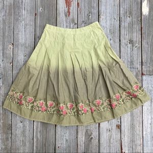 Talbots Embroidered Green Ombre Flare Skirt Size 4